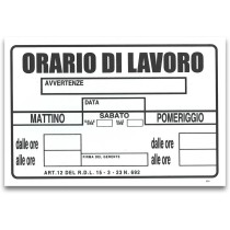 CARTELLO SEGNALETICA ORARIO DI LAVORO